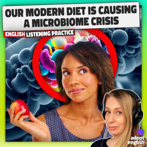 A healthy woman holding an apple. Did you know gut bacteria impact your weight, mood & more? Learn with us on Spotify and YouTube! #FunFacts