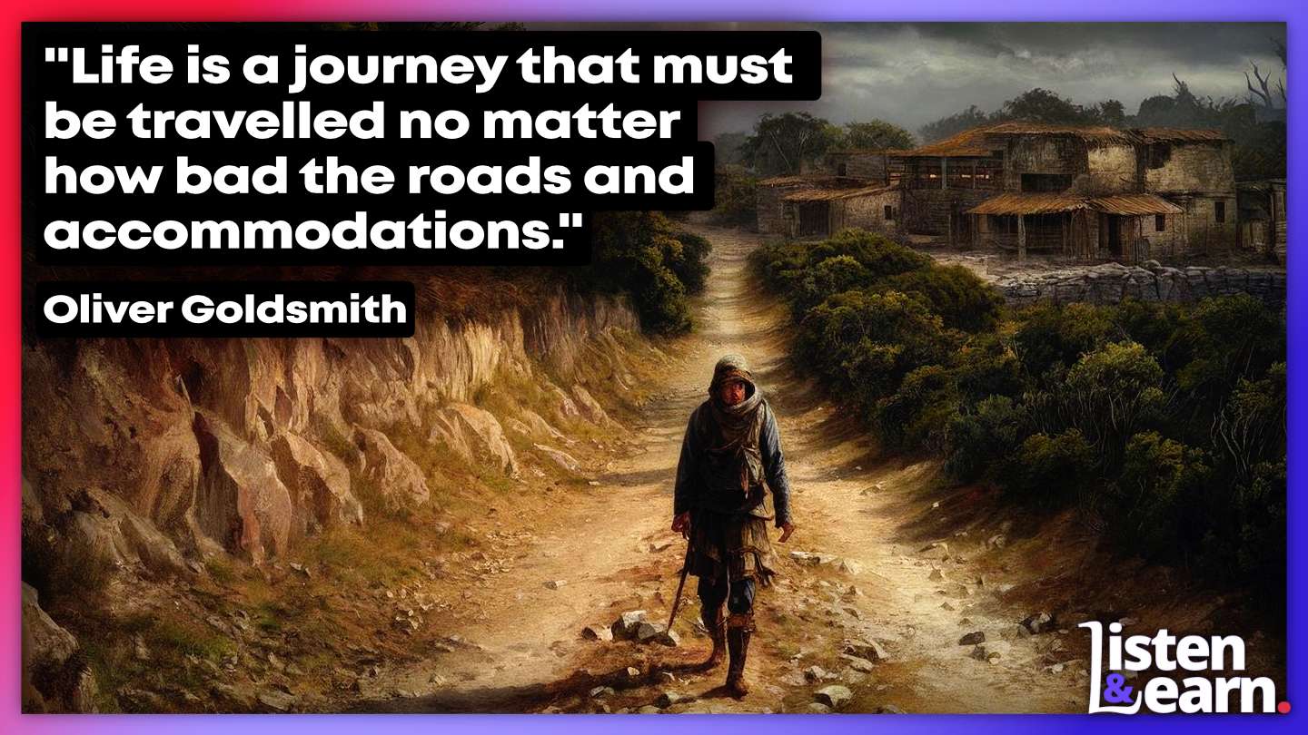 A person walking on a bad road, in harsh terrain. Learn English while exploring longevity.