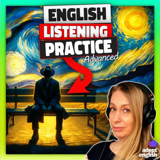 A figure sitting alone on a bench under a stormy sky, conveying a sense of isolation. British Accent Practice-Improve listening skills with a native British speaker.