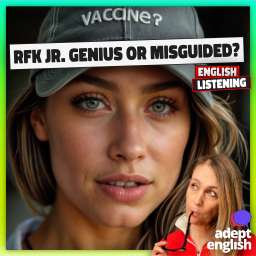 A woman wearing a baseball cap that says Vaccine? Learn modern English with real-world political and health stories.