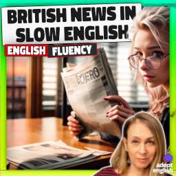 An AI image of a serious young woman reading a news paper. Grasp British English fast with dynamic news stories.
