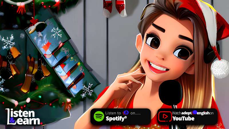 An AI generated picture of a female Santa podcast host. Our innovative learning method can help you become a successful language learner.