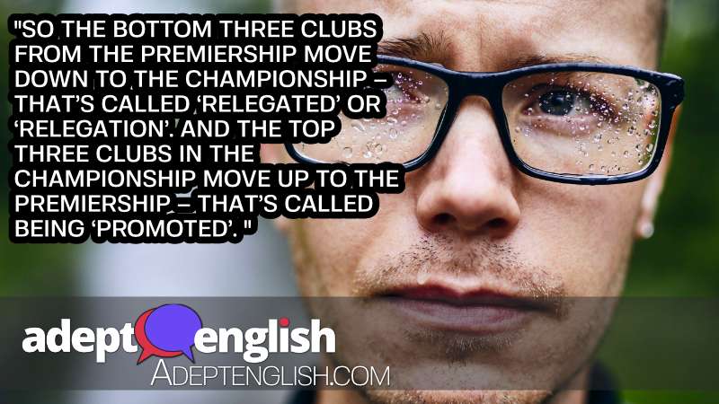 A photograph of an unhappy man after his football team is relegated. A topic of discussion in this learn English speaking lesson.